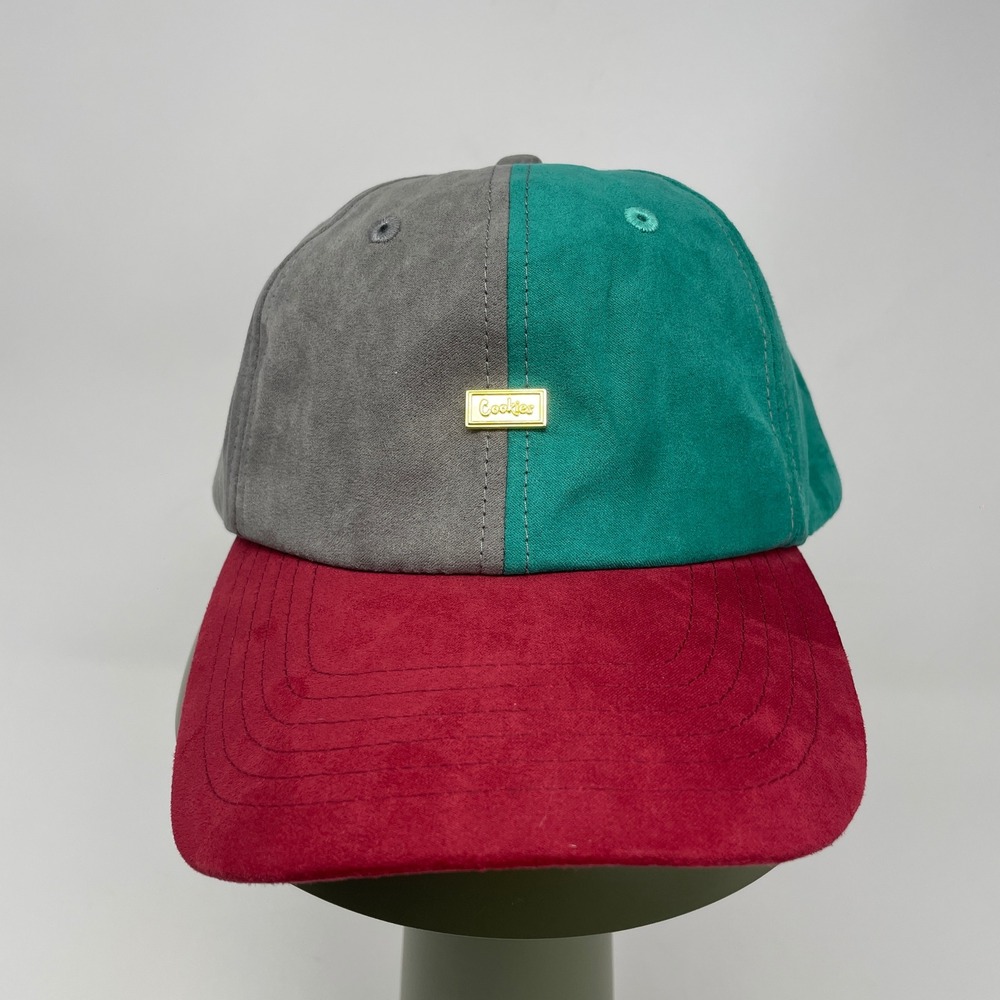Cookies SF Tri-Color Block Faux Suede Dad Hat‎ Grey Teal Burgundy Strapback Cap